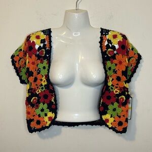 NWT Maurice Sasson Colorful Crochet Floral Cardigan Size M